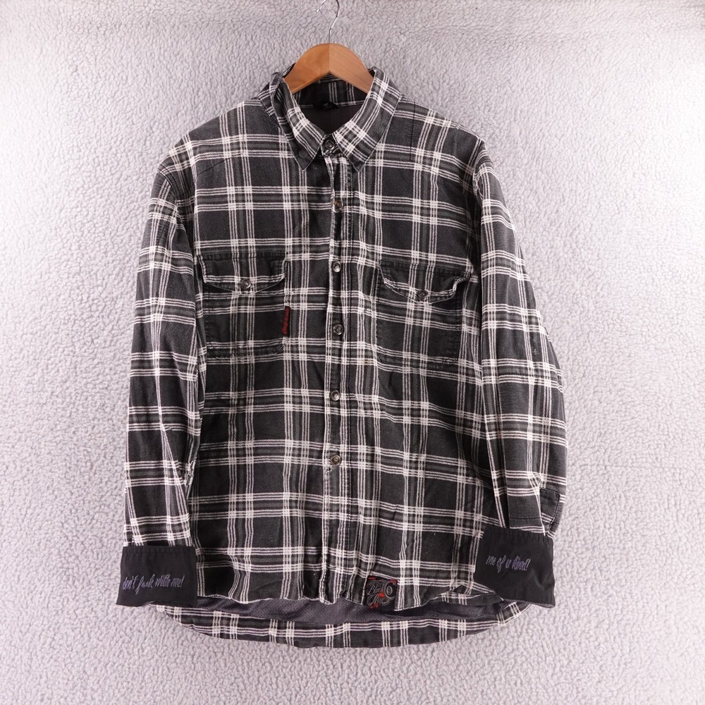 Speed and Strength Mens XL Plaid Motorcycle Flannel Shirt Mesh Lined Black White